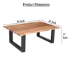 45 Inch Acacia Wood Rectangular Coffee Table, Live Edge Details, Black Powder Coated Metal Sled Base, Natural Brown
