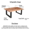 45 Inch Acacia Wood Rectangular Coffee Table, Live Edge Details, Black Powder Coated Metal Sled Base, Natural Brown