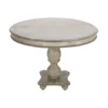 42 Inch Handcrafted Mango Wood Dining Table, Pedestal Base, Round Molded Top, Washed White, Gray
