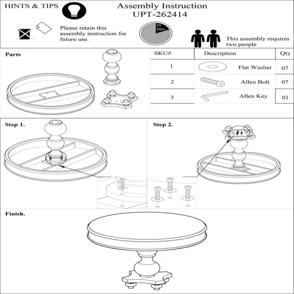 42 Inch Handcrafted Mango Wood Dining Table, Pedestal Base, Round Molded Top, Washed White, Gray