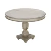 42 Inch Handcrafted Mango Wood Dining Table, Pedestal Base, Round Molded Top, Washed White, Gray