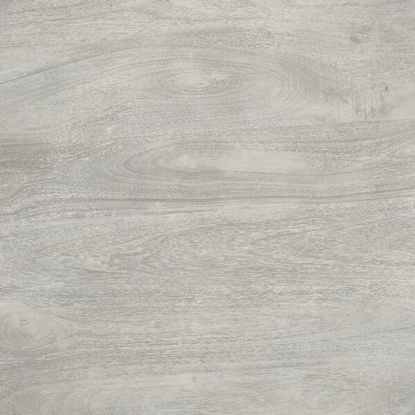 42 Inch Handcrafted Mango Wood Dining Table, Pedestal Base, Round Molded Top, Washed White, Gray