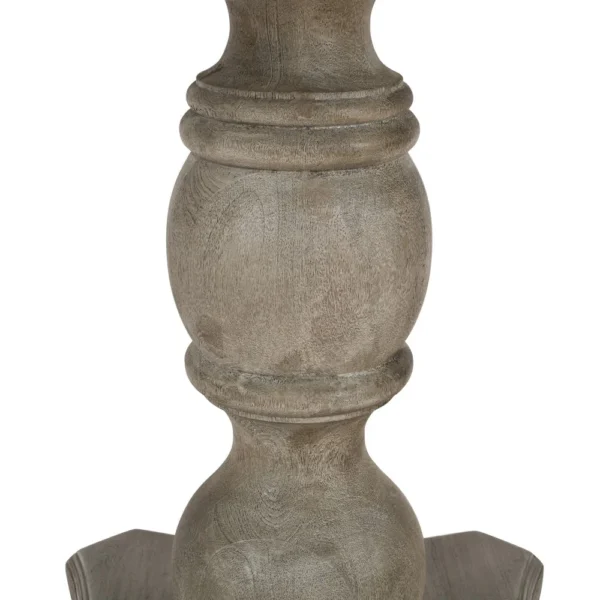 42 Inch Handcrafted Mango Wood Dining Table, Pedestal Base, Round Molded Top, Washed White, Gray