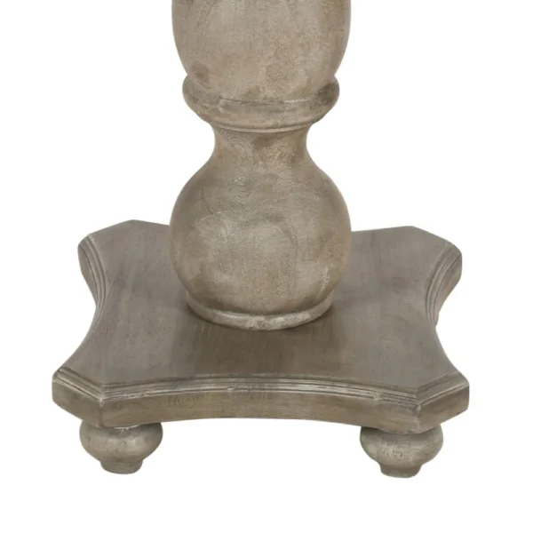 42 Inch Handcrafted Mango Wood Dining Table, Pedestal Base, Round Molded Top, Washed White, Gray