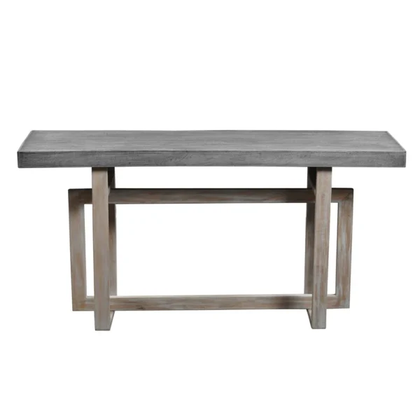 59 Inch Artisan Sideboard Console Table with Geometric Interlocked Base, Distressed Matte Gray