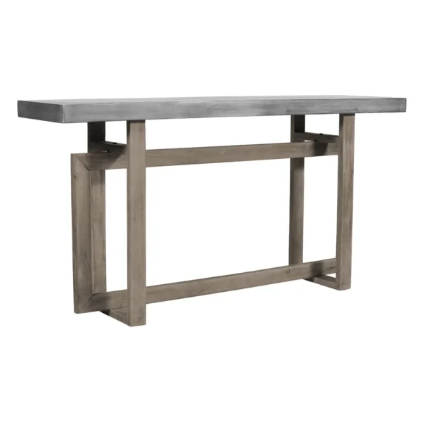 59 Inch Artisan Sideboard Console Table with Geometric Interlocked Base, Distressed Matte Gray