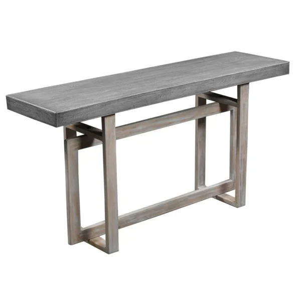 59 Inch Artisan Sideboard Console Table with Geometric Interlocked Base, Distressed Matte Gray