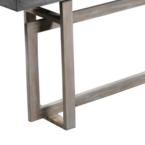 59 Inch Artisan Sideboard Console Table with Geometric Interlocked Base, Distressed Matte Gray