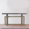 59 Inch Artisan Sideboard Console Table with Geometric Interlocked Base, Distressed Matte Gray