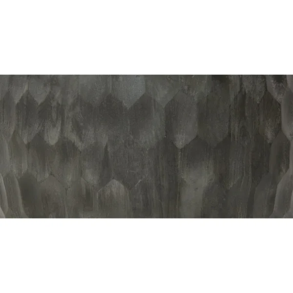 UPT-270557_2 Val 34 Inch Handcrafted Mango Wood Coffee Table, Hammered Round Drum Shape, Honeycomb, Rustic Gray