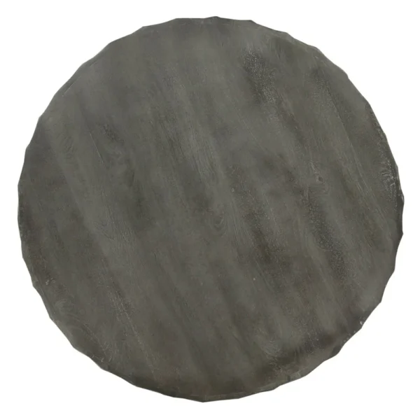 UPT-270557_3 Val 34 Inch Handcrafted Mango Wood Coffee Table, Hammered Round Drum Shape, Honeycomb, Rustic Gray