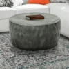 UPT-270557_7 Val 34 Inch Handcrafted Mango Wood Coffee Table, Hammered Round Drum Shape, Honeycomb, Rustic Gray