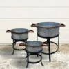 UPT-271316_12_86b1a2f4-3fba-41a7-9606-78d4b92d8f30 21, 18, and 16 Inch 3 Piece Round Tub Metal Planter Set with Stand in Galvanized Gray and Black Iron