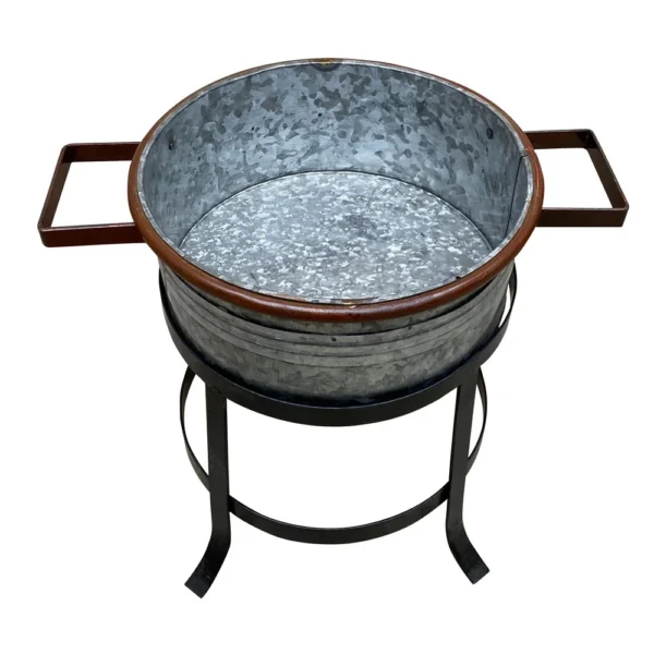 UPT-271316_6_a713130d-43a3-4f9e-b503-e46c030a0798 21, 18, and 16 Inch 3 Piece Round Tub Metal Planter Set with Stand in Galvanized Gray and Black Iron