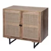 UPT-272530 35 Inch Handcrafted Accent Cabinet with 2 Mesh Rattan Doors, Black Iron Legs, Natural Brown Mango Wood Frame