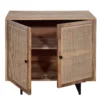 UPT-272530_2 35 Inch Handcrafted Accent Cabinet with 2 Mesh Rattan Doors, Black Iron Legs, Natural Brown Mango Wood Frame