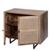 UPT-272530_3 35 Inch Handcrafted Accent Cabinet with 2 Mesh Rattan Doors, Black Iron Legs, Natural Brown Mango Wood Frame