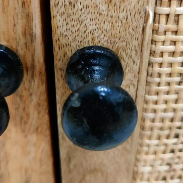 UPT-272530_5 35 Inch Handcrafted Accent Cabinet with 2 Mesh Rattan Doors, Black Iron Legs, Natural Brown Mango Wood Frame