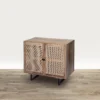 UPT-272530_8 35 Inch Handcrafted Accent Cabinet with 2 Mesh Rattan Doors, Black Iron Legs, Natural Brown Mango Wood Frame