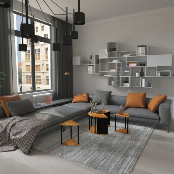 Jones 30-Inch Round Coffee Table, Handcrafted Natural Brown Acacia Wood, 3 Piece Split Design