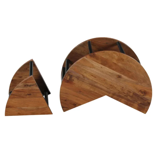 Jones 30-Inch Round Coffee Table, Handcrafted Natural Brown Acacia Wood, 3 Piece Split Design