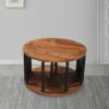 Jones 30-Inch Round Coffee Table, Handcrafted Natural Brown Acacia Wood, 3 Piece Split Design
