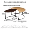 35 Inch 2 Piece Coffee Table with Black Iron Frame, 2 Tone Mango Wood Top In Natural Brown and Walnut
