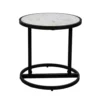 Beri 18 Inch Side End Table, Round White Natural Marble Top, Classic Slim Black Iron Frame