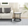 Beri 18 Inch Side End Table, Round White Natural Marble Top, Classic Slim Black Iron Frame