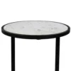 Beri 18 Inch Side End Table, Round White Natural Marble Top, Classic Slim Black Iron Frame