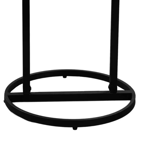 Beri 18 Inch Side End Table, Round White Natural Marble Top, Classic Slim Black Iron Frame