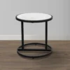 Beri 18 Inch Side End Table, Round White Natural Marble Top, Classic Slim Black Iron Frame