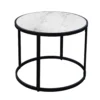 UPT-273475_1 23 Inch Side End Table, Modern Round White Natural Marble Top, Classic Black Iron Frame