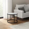 UPT-273475_11 23 Inch Side End Table, Modern Round White Natural Marble Top, Classic Black Iron Frame