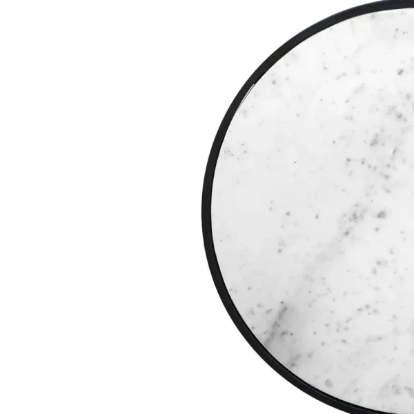 UPT-273475_3 23 Inch Side End Table, Modern Round White Natural Marble Top, Classic Black Iron Frame