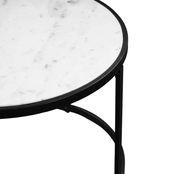UPT-273475_4 23 Inch Side End Table, Modern Round White Natural Marble Top, Classic Black Iron Frame