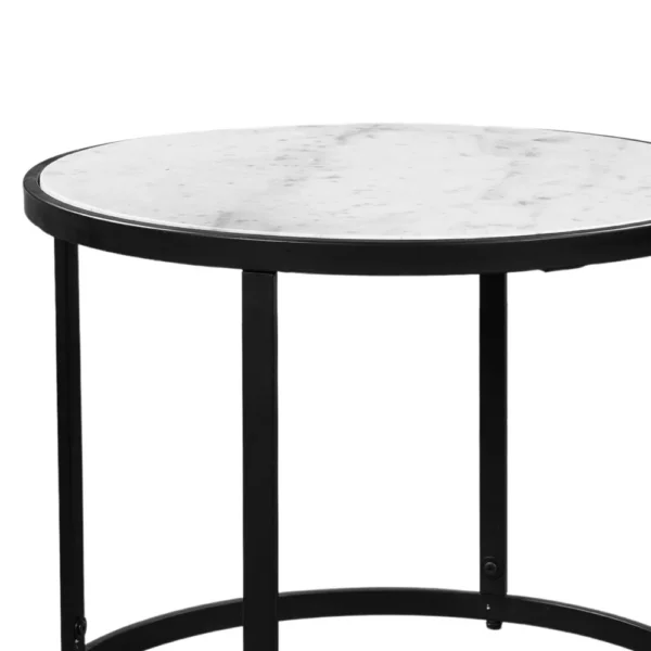 UPT-273475_5 23 Inch Side End Table, Modern Round White Natural Marble Top, Classic Black Iron Frame
