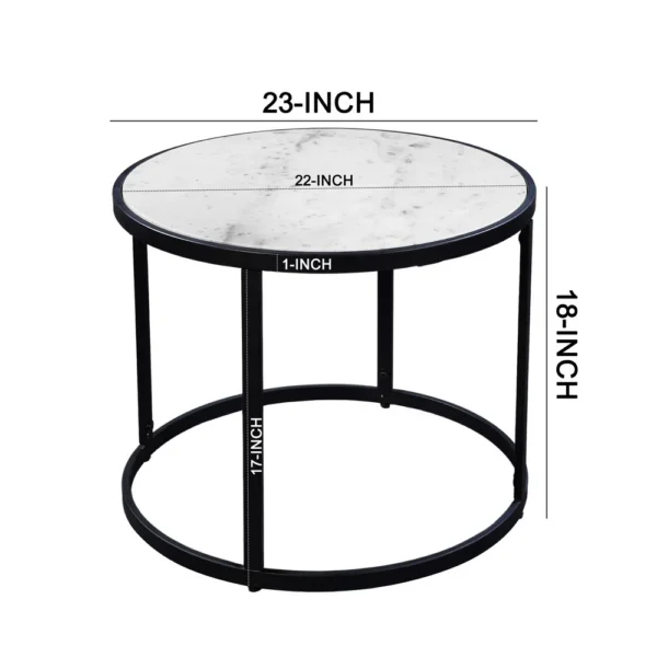 UPT-273475_7 23 Inch Side End Table, Modern Round White Natural Marble Top, Classic Black Iron Frame