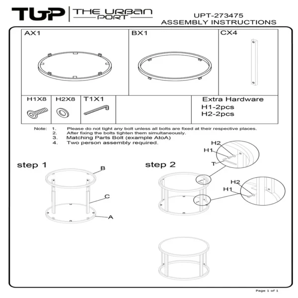 UPT-273475_Assembly-Instruction 23 Inch Side End Table, Modern Round White Natural Marble Top, Classic Black Iron Frame