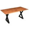 UPT-273760 67 Inch Rectangular Dining Table with Crossed Black Metal Legs and Natural Brown Faux Live Edge Acacia Wood Top
