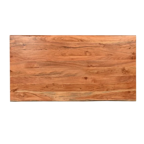 UPT-273760_3 67 Inch Rectangular Dining Table with Crossed Black Metal Legs and Natural Brown Faux Live Edge Acacia Wood Top