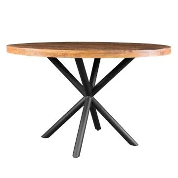 UPT-273762_1 48 Inch Handcrafted Dining Table, Solid Mango Wood Round Top with Iron Crisscrossed Legs, Natural Brown and Black