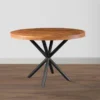UPT-273762_10 48 Inch Handcrafted Dining Table, Solid Mango Wood Round Top with Iron Crisscrossed Legs, Natural Brown and Black