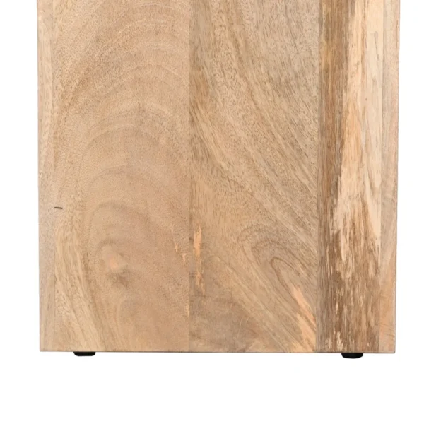 Kerry 20 Inch Rectangular End Side Table, Mango Wood, Sled Base, Glossy White, Natural Brown