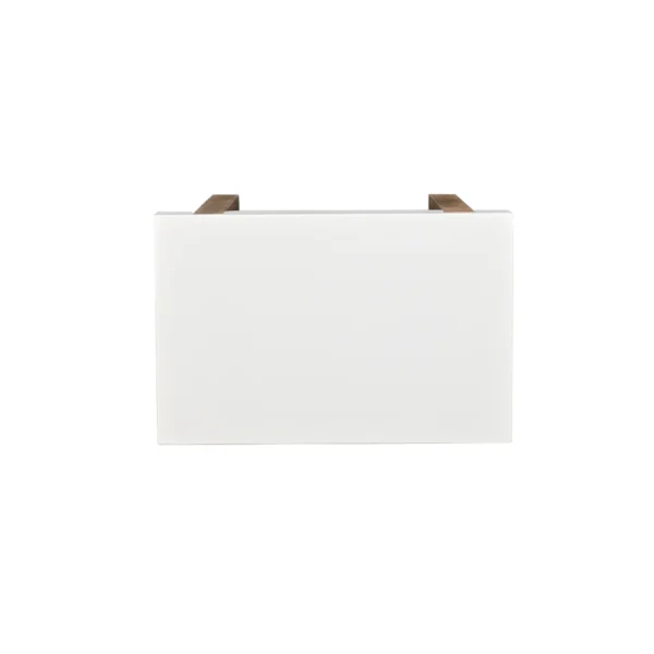 Kerry 20 Inch Rectangular End Side Table, Mango Wood, Sled Base, Glossy White, Natural Brown