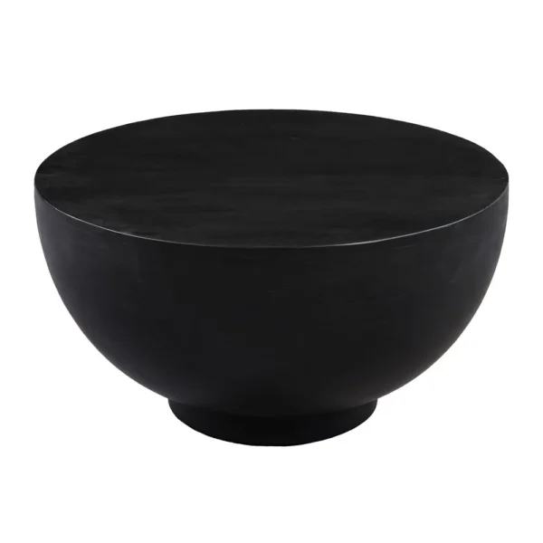 30 Inch Modern Art Coffee Table, Round Drum Shape, Solid Mango Wood, Matte Black