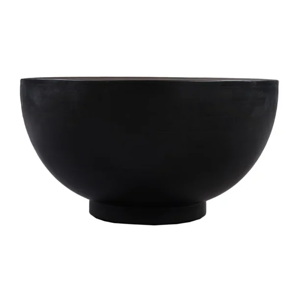 30 Inch Modern Art Coffee Table, Round Drum Shape, Solid Mango Wood, Matte Black