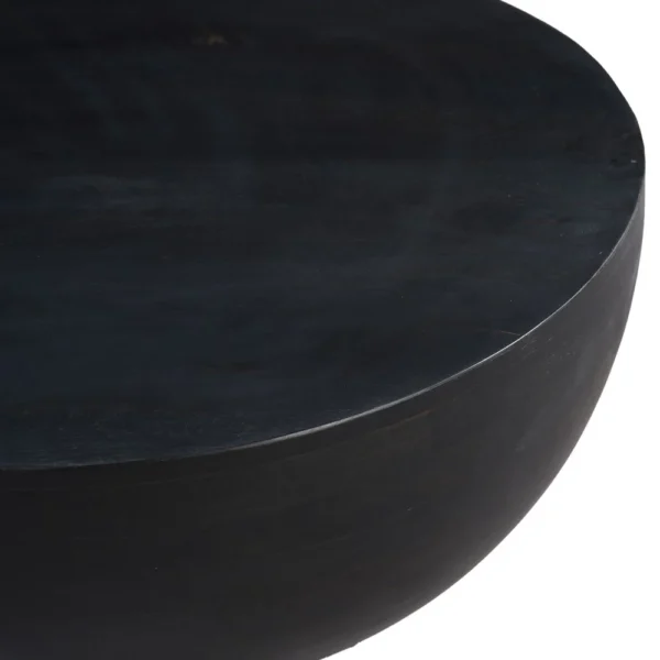 30 Inch Modern Art Coffee Table, Round Drum Shape, Solid Mango Wood, Matte Black