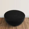 30 Inch Modern Art Coffee Table, Round Drum Shape, Solid Mango Wood, Matte Black