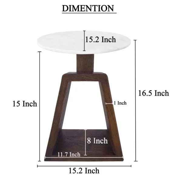 UPT-276373_6_ff0e3c04-8b8c-42c4-8657-28d769c46c07 Port Blair Side End Table, Round White Genuine Marble Top with Handcrafted Mango Wood 16.5 Inch